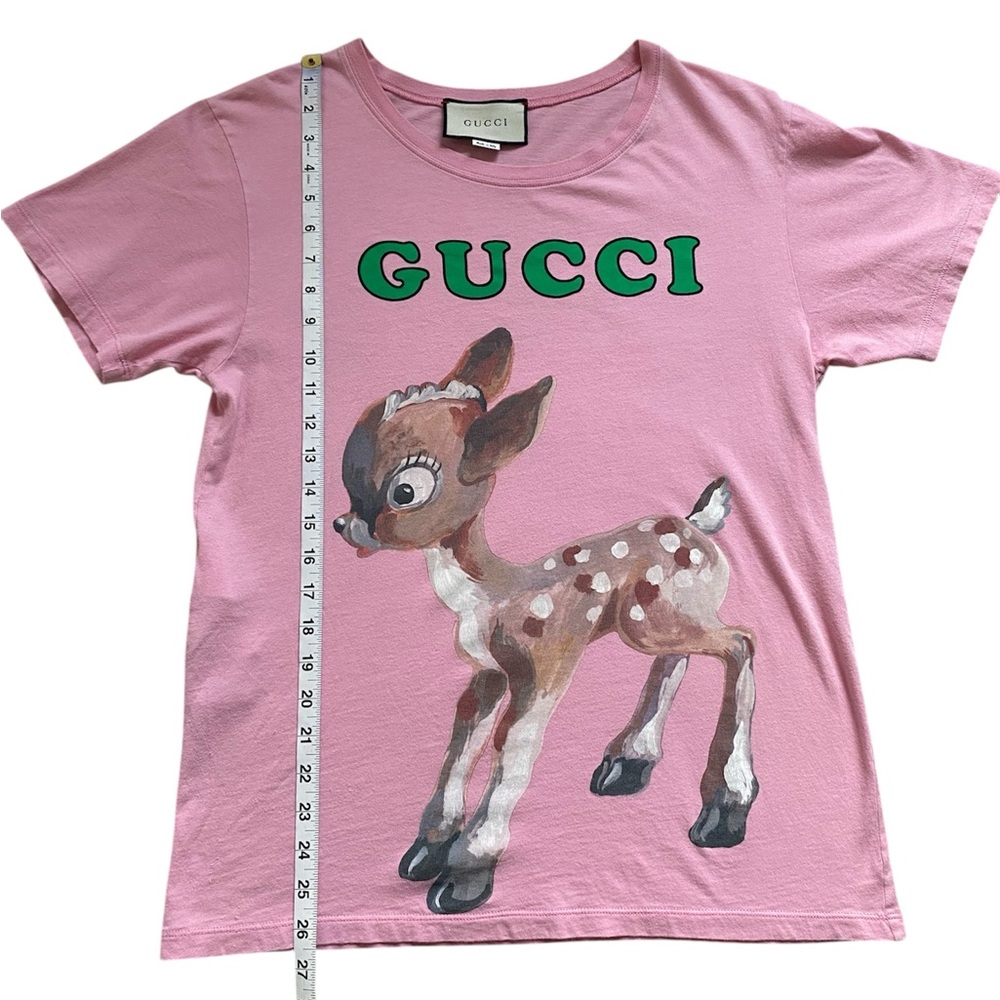 Gucci Pink Bambi Deer Floral Print Short Sleeve Cotton T-Shirt Womens Size Small - Picture 16 of 16
